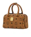 Mcm Boston Logo Plaque Mini Tote Bag In Brown