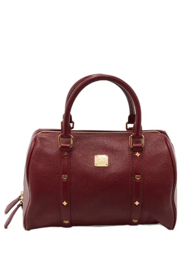 Pre-owned Mcm Boston Studded-detail Tote Bag In Red