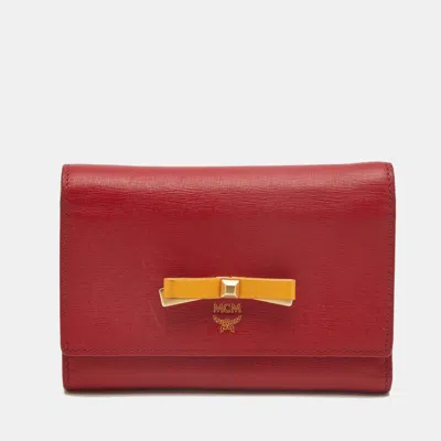 Pre-owned Mcm Bow Red/yellow Leather Trifold Wallet