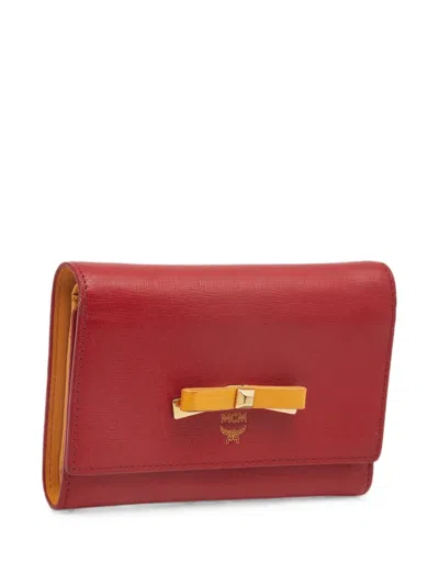 Pre-owned Mcm Bow Trifold Wallet In Red