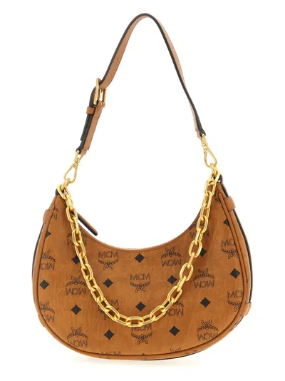 MCM BROWN AREN CRESCENT SHOULDER BAG