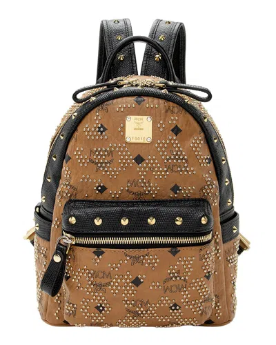 Pre-owned Mcm Brown Coated Canvas & Leather & Nylon Mini Studded Backpack (authentic  Pre-loved)