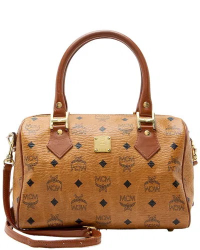 Pre-owned Mcm Brown Coated Canvas & Leather Small Boston Bag (authentic Pre-loved)