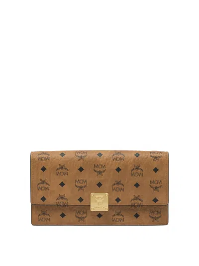Mcm Brown Cotton Clutch In Orange