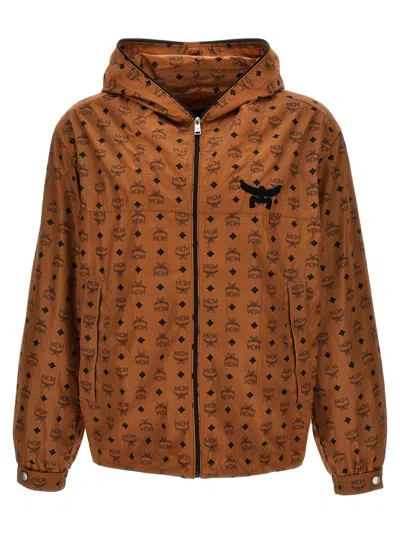 Mcm Brown Logo Hood Jacket In Animal Print