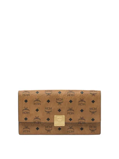 Mcm Brown Textured Clutch With Gold-tone Closure