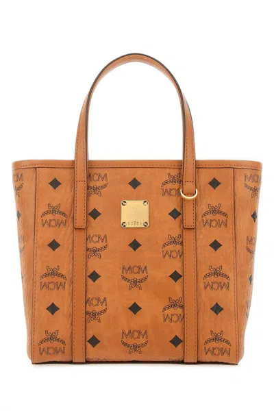 Mcm Printed Synthetic Leather Shopping Bag In Brown