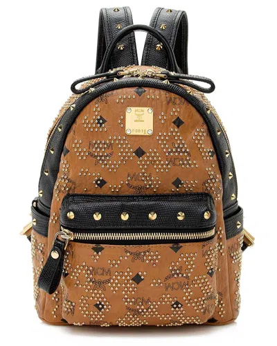 Pre-owned Mcm Brown Visetos Mini Studded Backpack (authentic Pre-loved)
