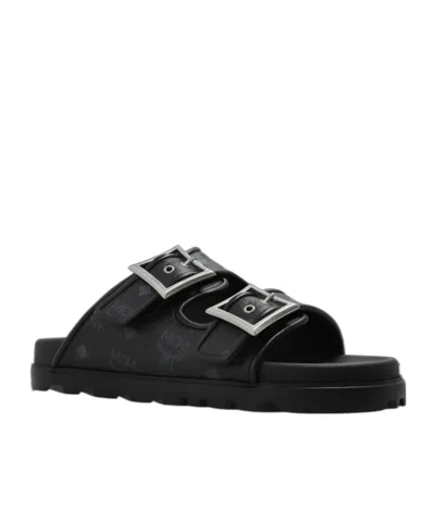 Mcm Buckle-detail Flat Sandals In Black