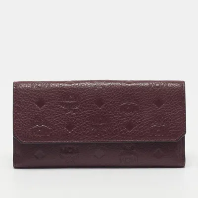 Pre-owned Mcm Burgundy Logo Embossed Leather Trifold Continental Wallet