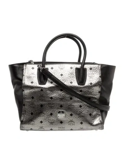Pre-owned Mcm Calf Leather Tote In Black/metallic/silver