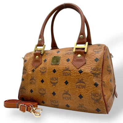 Pre-owned Mcm Camel Leather Boston Bag Handbag Shoulder Bag ()