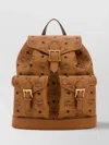 Mcm Canvas Backpack With Leather Trim And Front Pockets