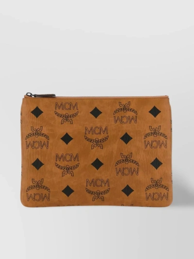 Mcm Canvas Clutch With All-over Visetos Print In Brown