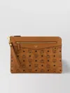 Mcm Canvas Clutch With Wrist Strap And Front Zip Pocket