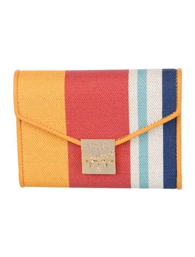 Pre-owned Mcm Canvas Colorblock Pattern Compact Wallet In Orange