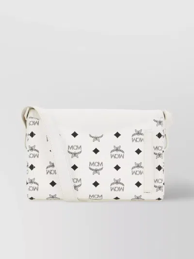 Mcm Canvas Crossbody Bag Leather Strap In White