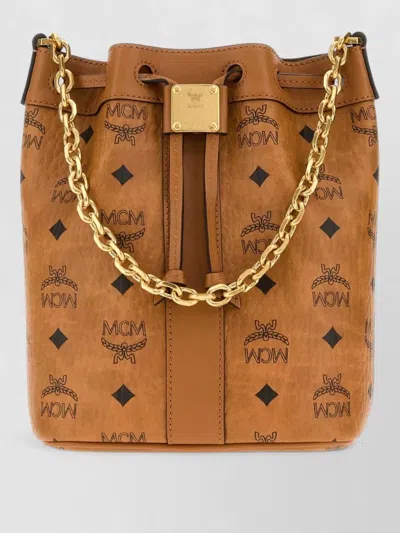 Mcm Canvas Dessau Bucket Bag Chain Strap In Brown