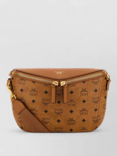 Mcm Canvas Diamond Belt Shoulder Bag Adjustable In Brown
