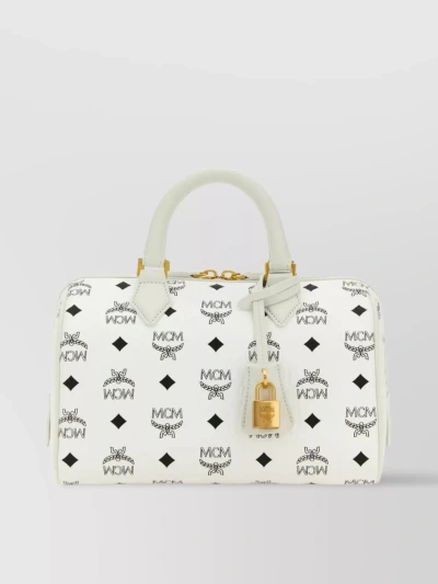 Mcm Canvas Ella Boston Bag With Adjustable Strap In White