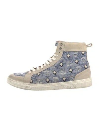 Pre-owned Mcm Canvas Graphic Print Athletic Sneakers In Blue