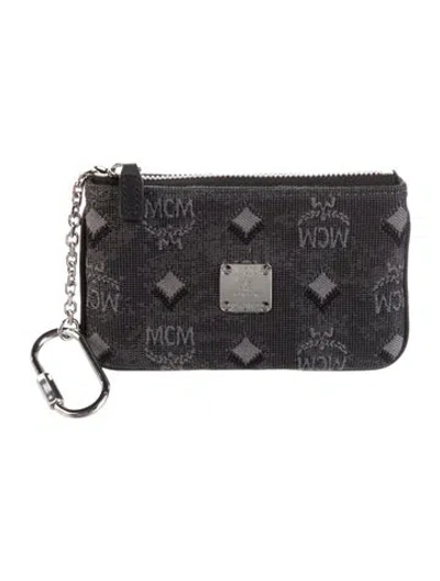 Pre-owned Mcm Canvas Graphic Print Coin Pouch In Grey