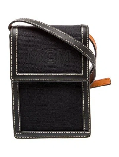 Pre-owned Mcm Canvas Lanyard Phone Case In Black