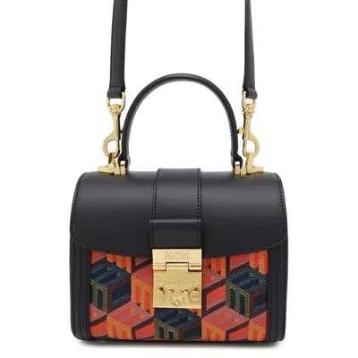 Pre-owned Mcm Canvas Leather Handbag Shoulder Bag () In Black
