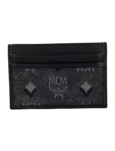 Pre-owned Mcm Canvas Patterned Card Holder In Black