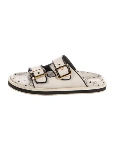 Pre-owned Mcm Canvas Printed Slides In Neutral