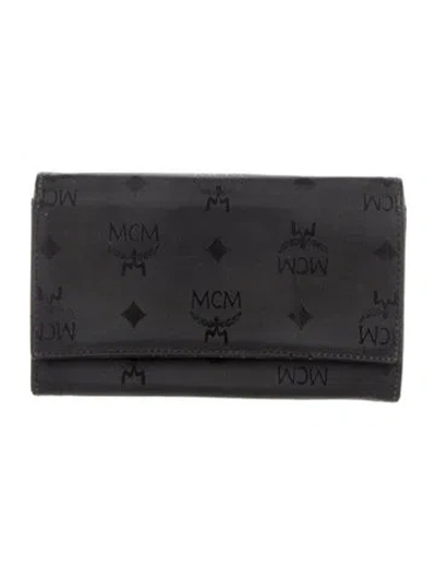 Pre-owned Mcm Canvas Printed Wallet In Black