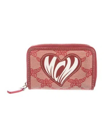 Pre-owned Mcm Canvas Printed Wallet In Red