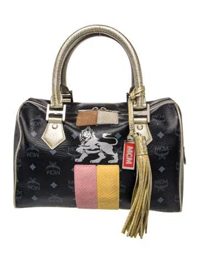 Pre-owned Mcm Canvas Top Handle Bag In Black