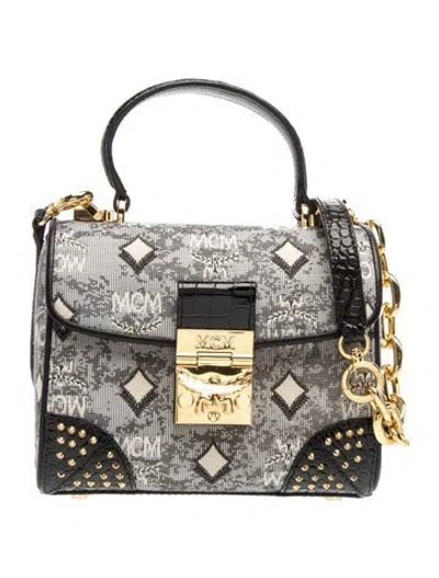 Pre-owned Mcm Canvas Top Handle Bag In Black
