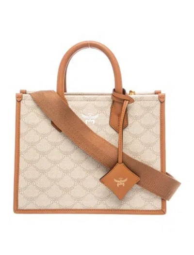 Pre-owned Mcm Canvas Top Handle Bag In Neutrals