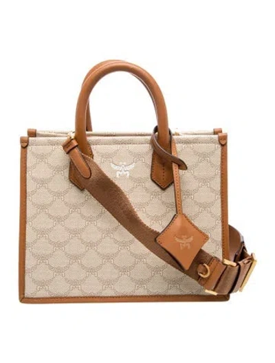 Pre-owned Mcm Canvas Top Handle Bag In Neutrals
