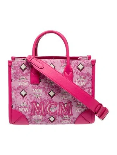 Pre-owned Mcm Canvas Top Handle Bag In Pink