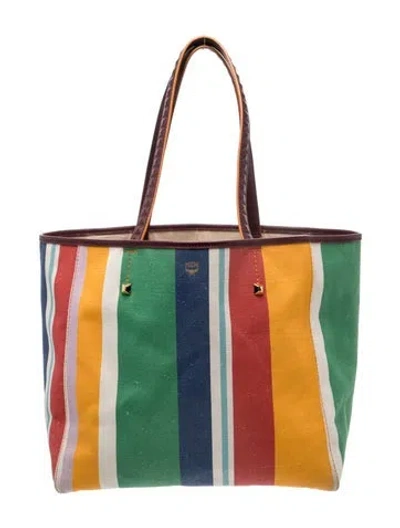 Pre-owned Mcm Canvas Tote In Green