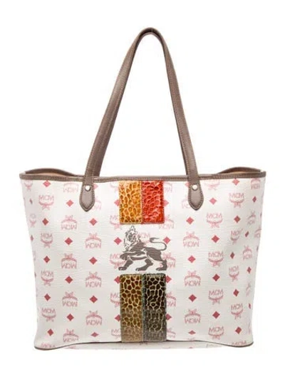 Pre-owned Mcm Canvas Tote In White