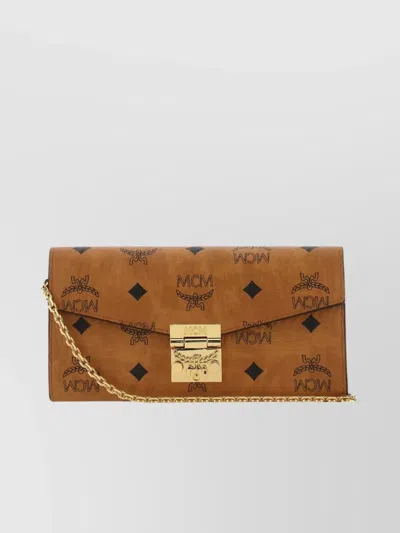 Mcm Canvas Wallet With Chain Strap And Metal Hardware