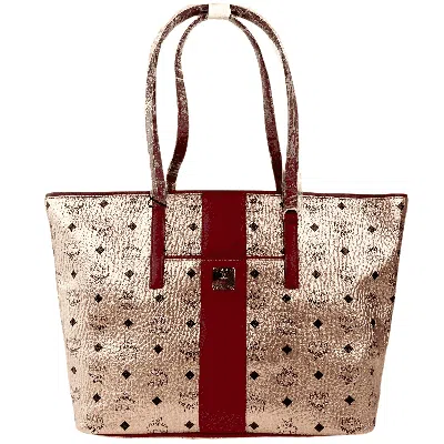 Mcm Champagne Gold Monogram Visetos Canvas Medium Tote Bag
