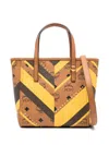 Mcm Chevron-pattern Studded Tote Bag In Brown