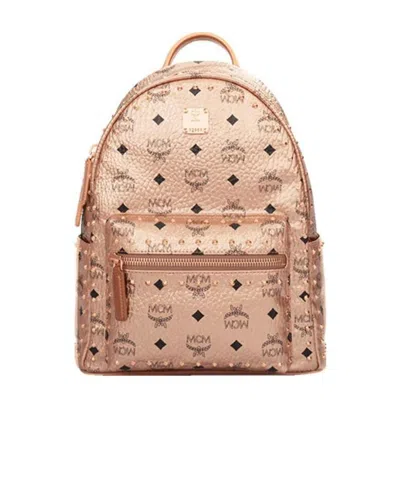 Mcm Classic Logo Printed Backpack In Nude
