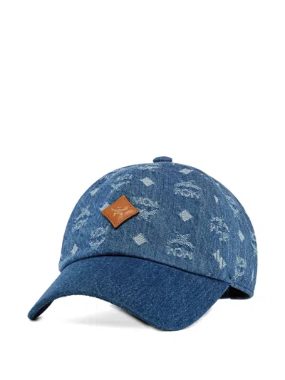 Mcm Classic Monogram Denim Jacquard Cap In Blue