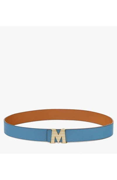 Mcm Claus Fluted Reversible Belt In Blue Heaven
