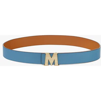 Mcm Claus Fluted Reversible Belt In Blue Heaven