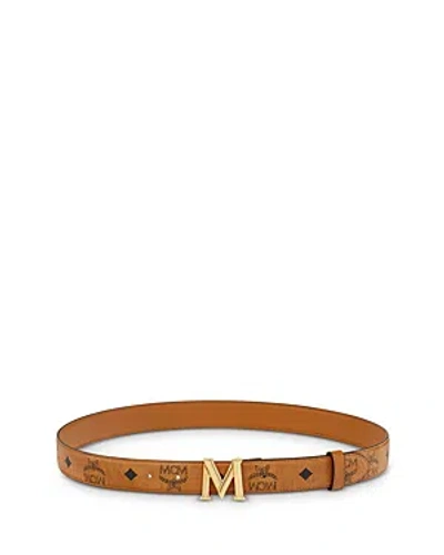 Mcm Claus M Reversible Logo Belt In Cognac