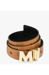 Mcm Visetos Engraved Logo Buckle Reversible Belt In Cognac