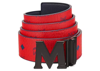 Pre-owned Mcm Claus M Reversible Belt Visetos Monogram In Red