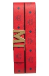 Mcm Claus Reversible Belt In Candy Red
